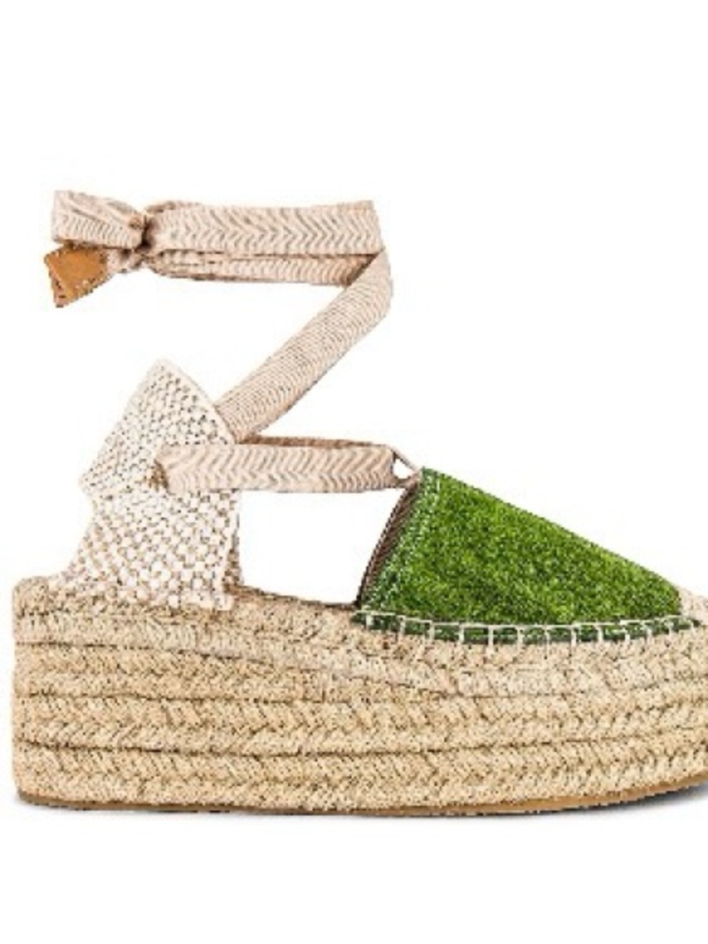 Womens Green Espadrille Platform Sandal with Ankle Tie